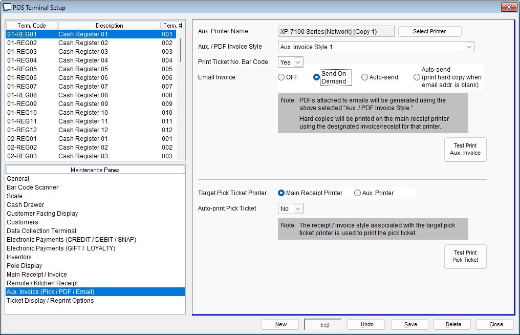 aux invoice setup